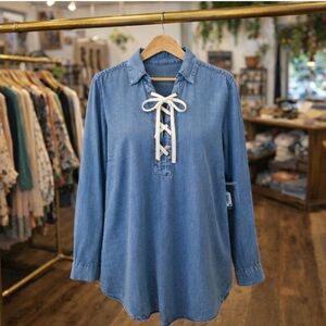 STYLE & CO CHAMBRAY LACE-UP TUNIC